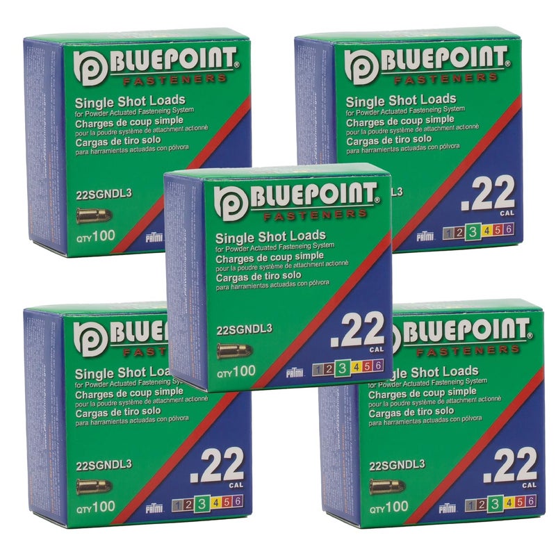 Bluepoint .22 Cal Green Neck Down Single Shot Powder Load for Powder Actuated Fastening System, (500 - Count). Item# 22SGNDL3 5-Pack Save $10 - Image 1